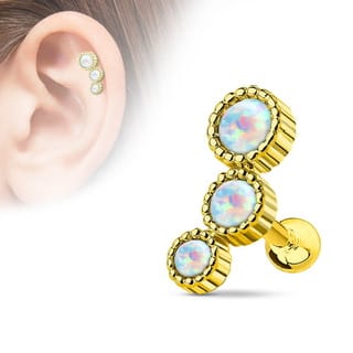 Cartilage Barbell Earring with Triple Opal Set Curved Top - Image 10