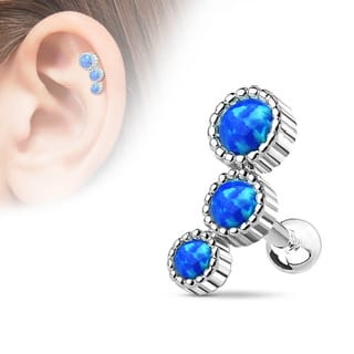 Cartilage Barbell Earring with Triple Opal Set Curved Top - Image 9