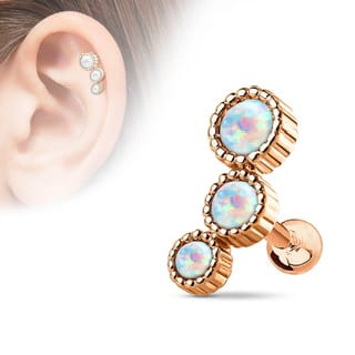 Cartilage Barbell Earring with Triple Opal Set Curved Top - Image 11
