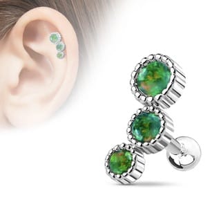 Cartilage Barbell Earring with Triple Opal Set Curved Top - Image 8