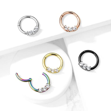 Hinged Segment Ring High Quality Precision 3-CZ Set Hoop - Image 8