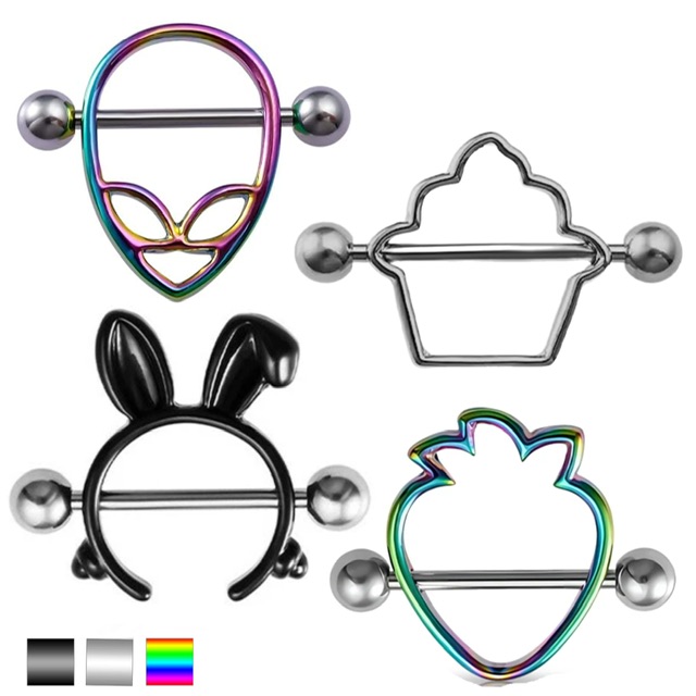 Nipple Ring Barbell Pairs with Fun Shaped Shields