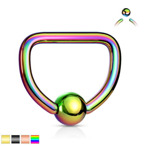 316L Surgical Steel D Shaped Captive Bead Ring in PVD Colours