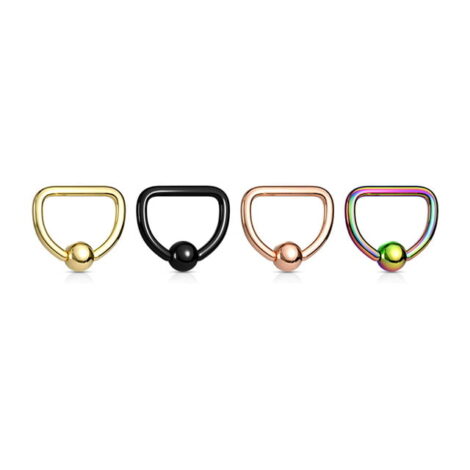 316L Surgical Steel D Shaped Captive Bead Ring in PVD Colours - Image 3
