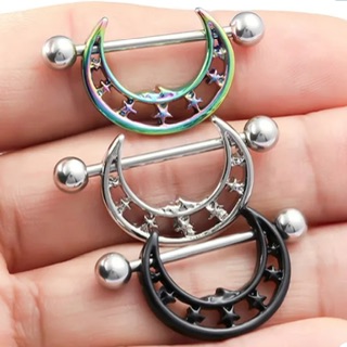 Crescent Shield with Moon Face with Stars Nipple Ring Pairs - Image 2