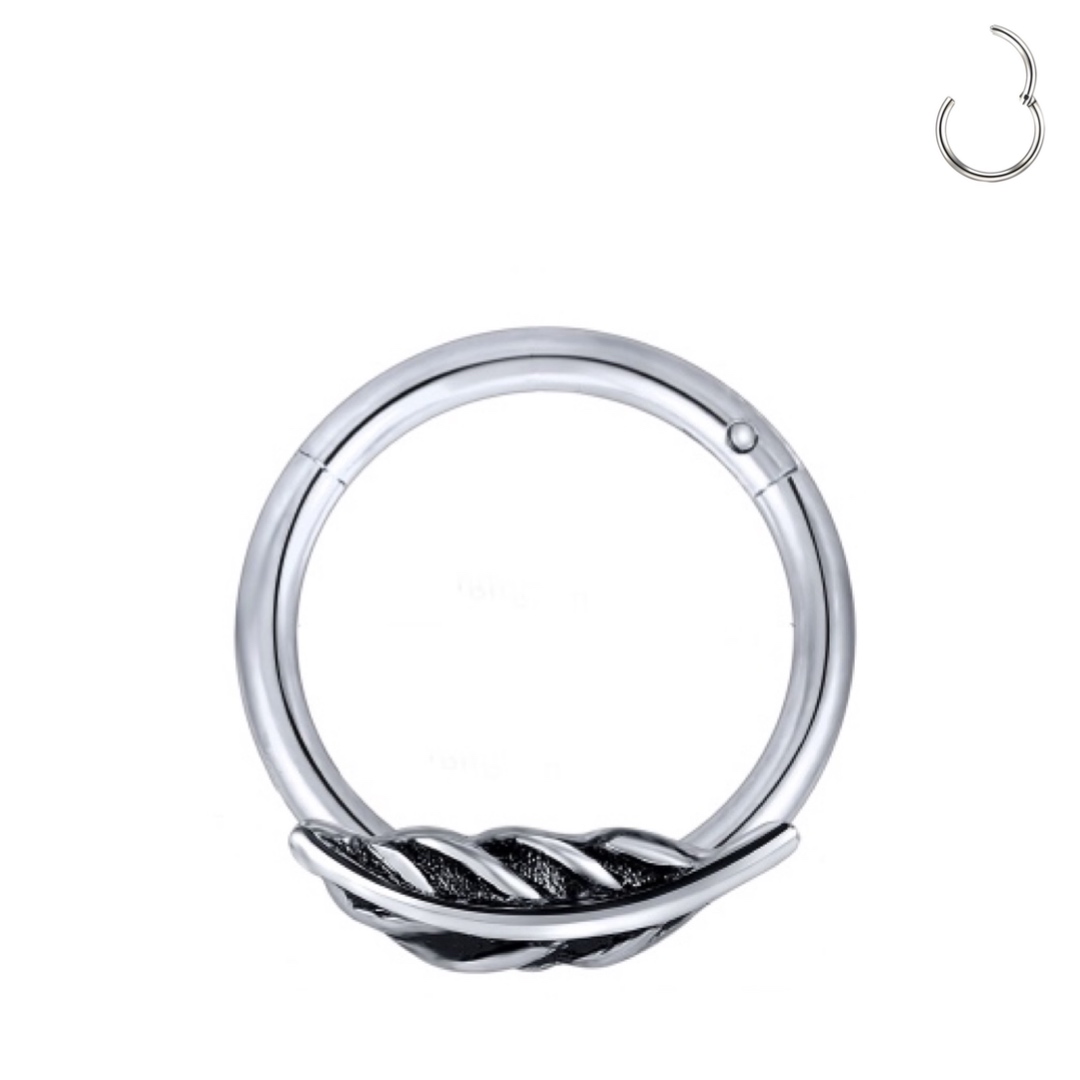 Hinged Segment Ring with Vintage Curved Leaf - Image 1