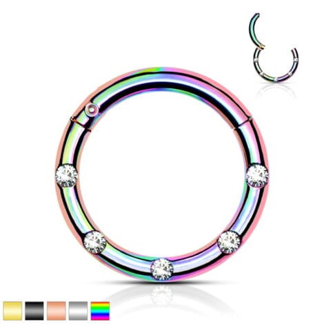 Hinged Hoop Segment Ring with 5 Flush Set Forward Crystals