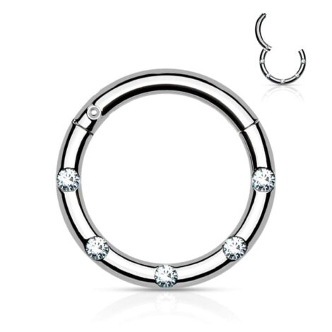 Hinged Hoop Segment Ring with 5 Flush Set Forward Crystals - Image 7
