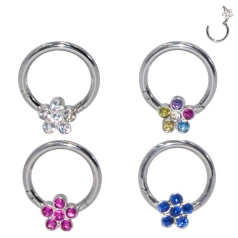 Hinged Segment Ring with 6 CZ Jewelled Flower - Image 1