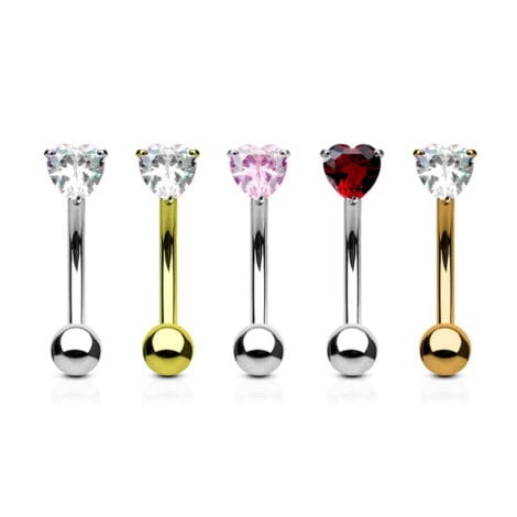 16G Curved Barbell Rook Eyebrow w/ Prong Set Heart CZ