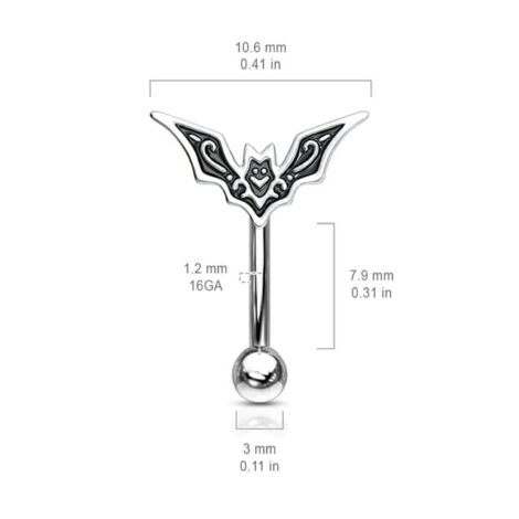 Bat Filigree Top Curved Barbell Eyebrow Rook Jewellery - Image 4