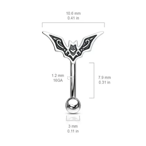 Bat Filigree Top Curved Barbell Eyebrow Rook Jewellery - Image 4