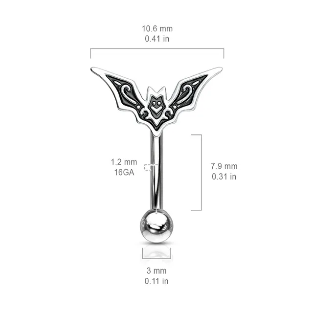 Bat Filigree Top Curved Barbell Eyebrow Rook Jewellery