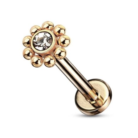 CZ Top with Micro Beads Labret Cartilage Stud Internally Threaded - Image 4