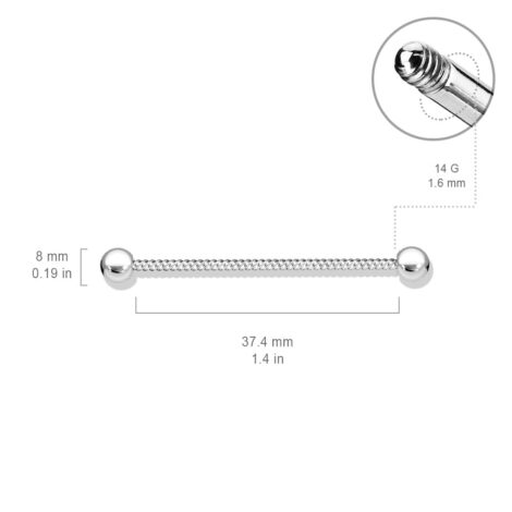 14G Twisted Rope Industrial Barbell With Balls - Image 2
