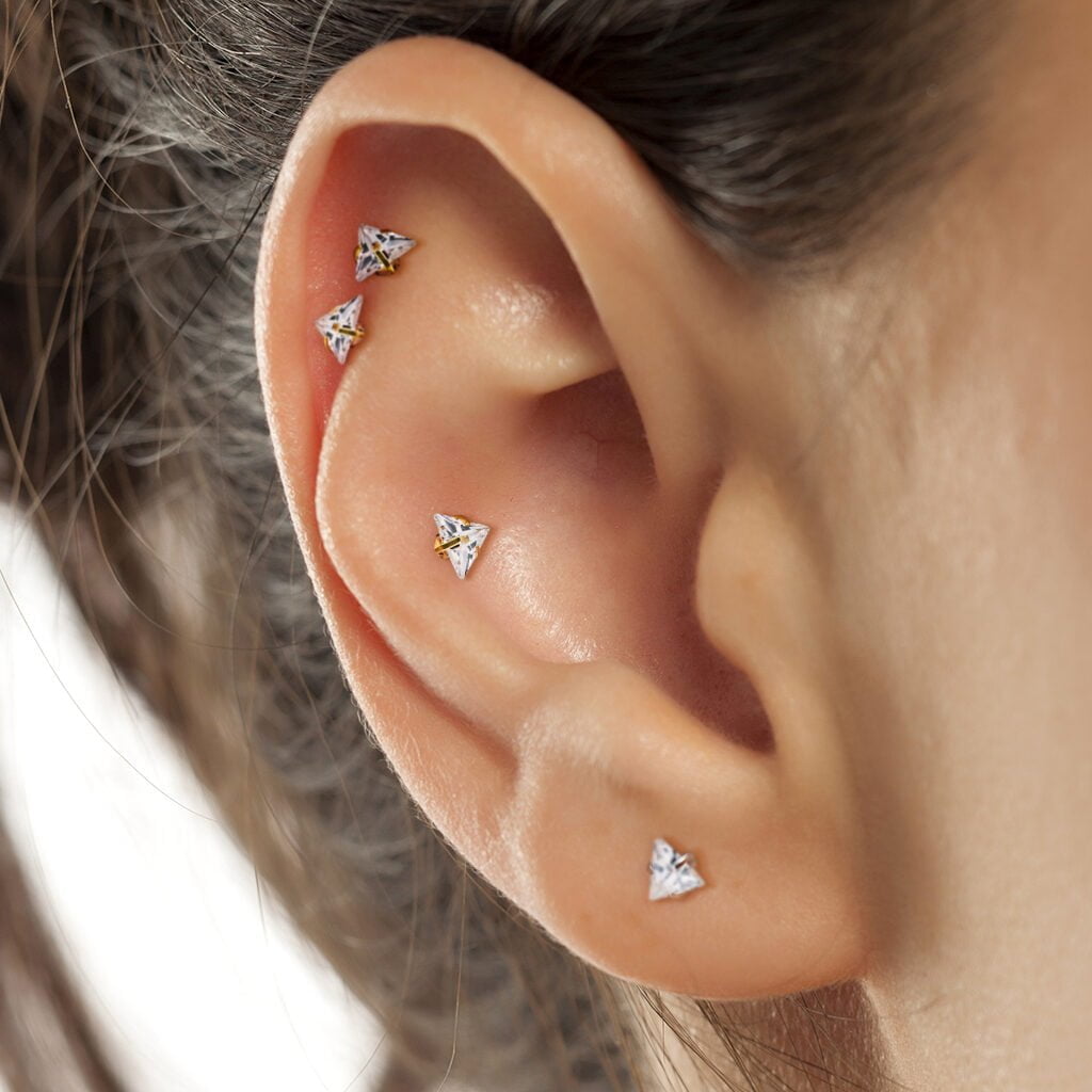 16G CZ Triangle Prong Set Top, Labret Monroe Cartilage Stud