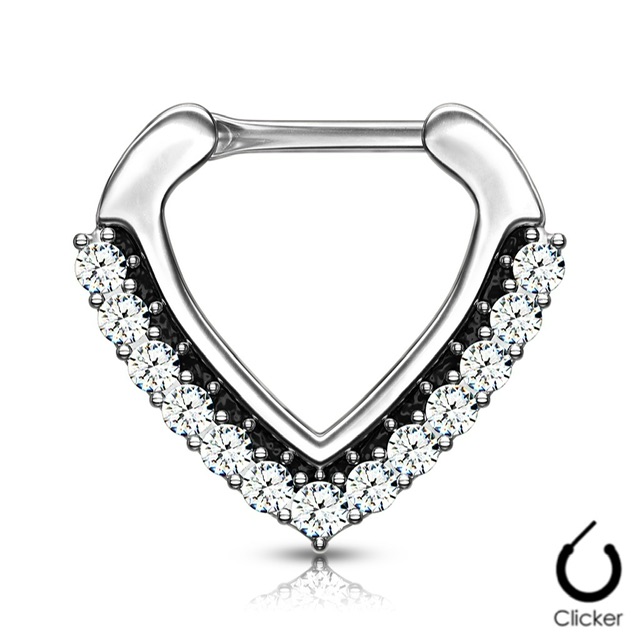 Septum Daith Straight Clicker Ring CZ Paved Chevron Shape