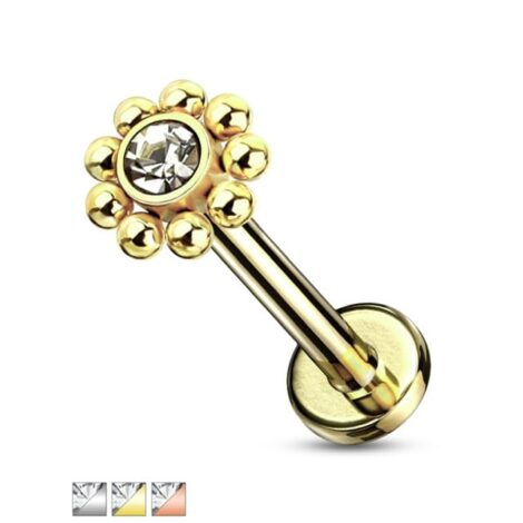 CZ Top with Micro Beads Labret Cartilage Stud Internally Threaded - Image 5