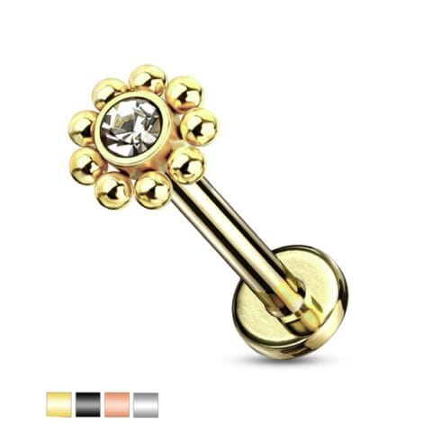 CZ Top with Micro Beads Labret Cartilage Stud Internally Threaded