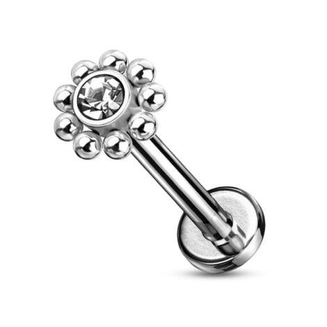 CZ Top with Micro Beads Labret Cartilage Stud Internally Threaded - Image 6