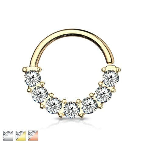 Septum Daith All 316L Surgical Steel Hoop Ring with 7 CZ