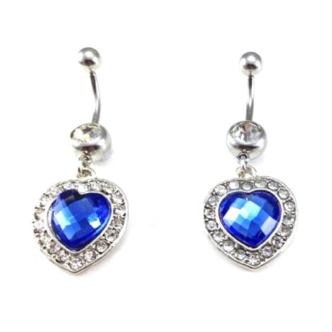 Sapphire CZ Heart with Crystal Halo Belly Ring