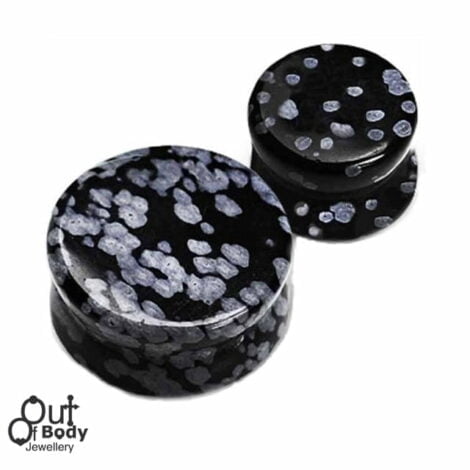 Organic Stone Semi Precious Snowflake Obsidian Saddle Plugs to 28mm
