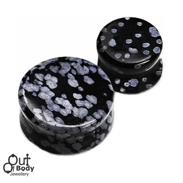 Organic Stone Semi Precious Snowflake Obsidian Saddle Plugs to 28mm