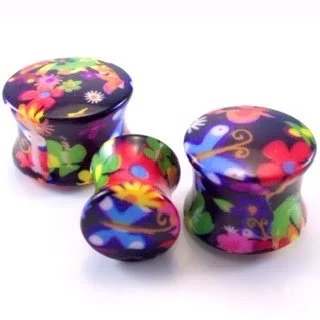 Flower and Butterfly Acrylic Double Flare Plug Pairs