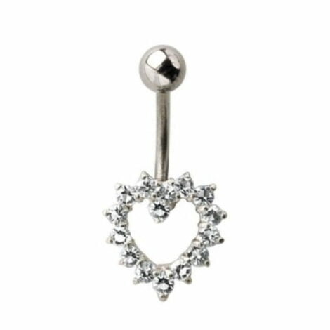 CZ Lined Heart Navel Belly Ring