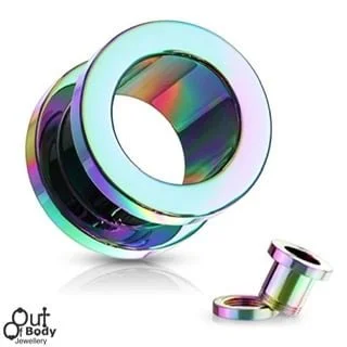 Rainbow Anodised Screw Fit Flat Face Flesh Tunnel Pairs