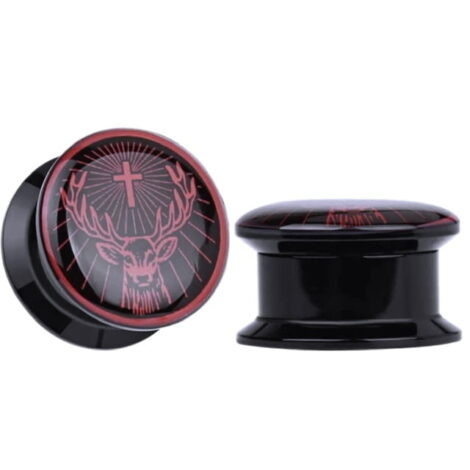 Acrylic Black Threaded Tunnel Pairs with Stag and Antlers logo - Image 2