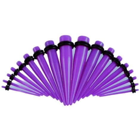 Acrylic Straight Purple Taper with O-Rings In Pairs or Kits