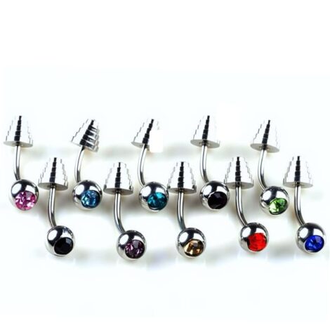 Curved Eyebrow Barbell with Gem Ball and Stepped Cone - Image 2