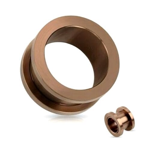 Coffee Anodised Screw Fit Flat Face Flesh Tunnel Pairs