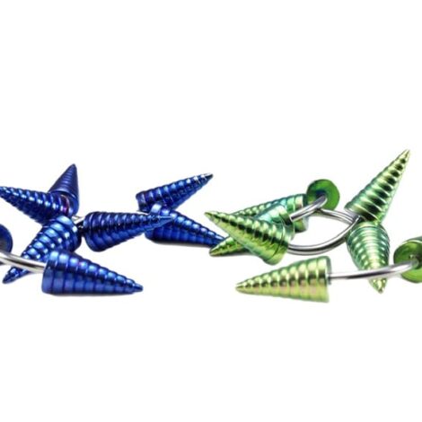 Curved Eyebrow Barbell With Ridged Arrow Spikes - Image 2