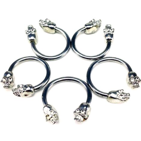 Horseshoe Circular Barbell with Skull Heads Externally Threaded - Image 1
