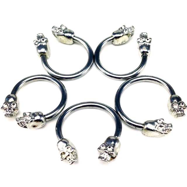 Horseshoe Circular Barbell with Skull Heads Externally Threaded