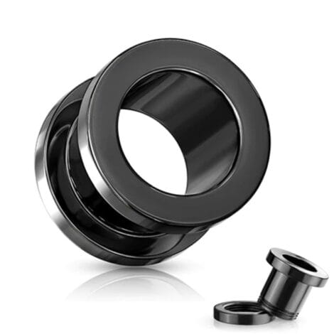 Black Anodised Screw Fit Flat Face Flesh Tunnel Pairs
