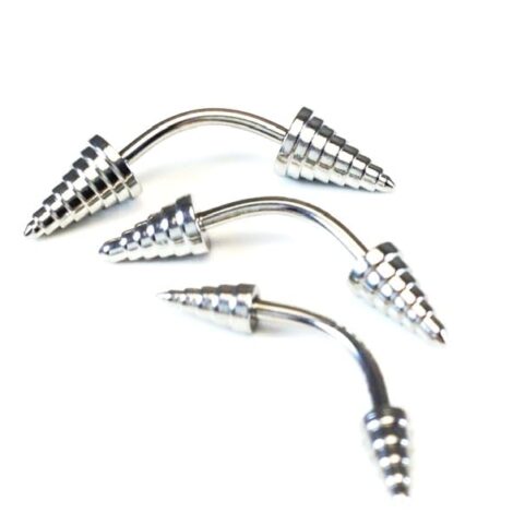 Curved Eyebrow Barbell with Etched Spike Ends - Image 3