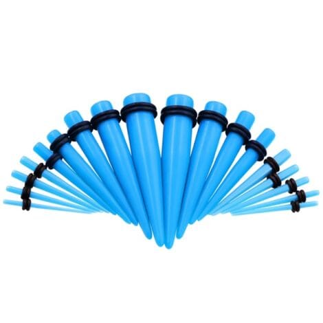 Acrylic Straight Blue Taper with O-Rings in Pairs or Kits