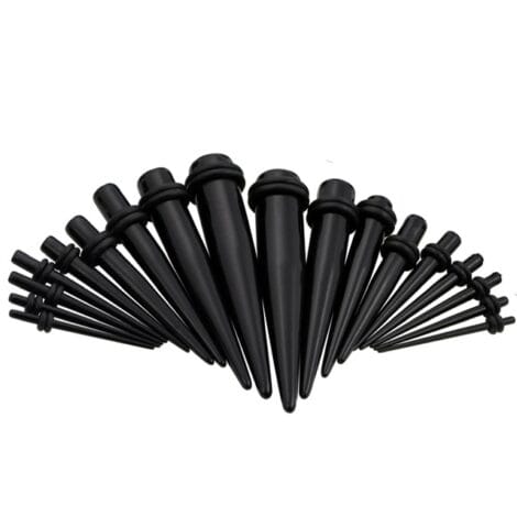 Acrylic Straight Black Tapers with O-Rings in Pairs or Kits