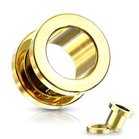 Gold Anodised Screw Fit Flat Face Flesh Tunnel Pairs