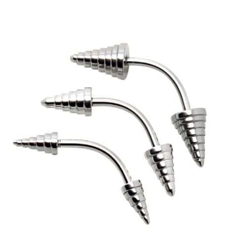 Curved Eyebrow Barbell with Etched Spike Ends