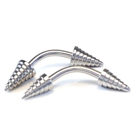 Curved Eyebrow Barbell with Etched Spike Ends - Image 2