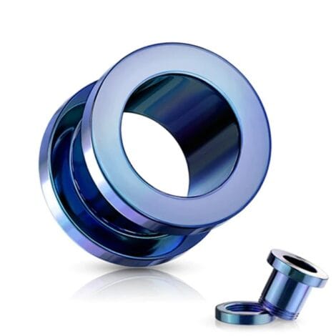 Blue Anodised Screw Fit Flat Face Flesh Tunnel Pairs