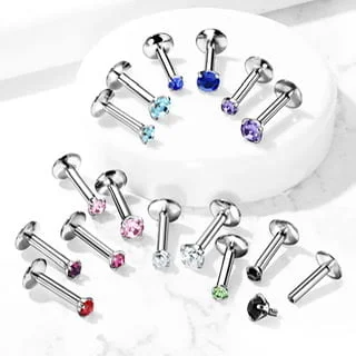 16G CZ Round Prong Set Top Internally Threaded Cartilage Labret Monroe - Image 4