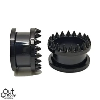 Black Steel Upward Spike Rim Threaded Tunnel Pairs - Image 1