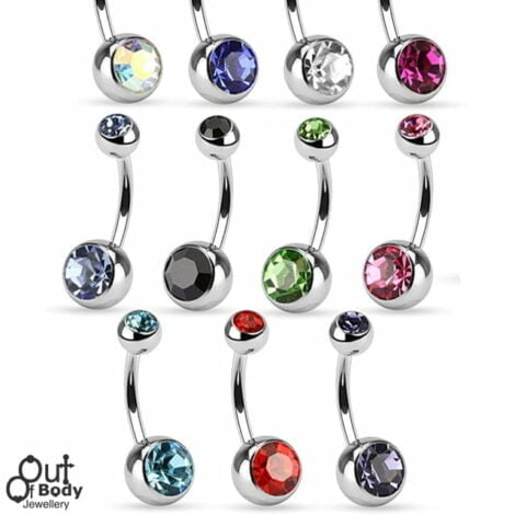 316L Surgical Steel Double Gem Basic Belly Ring