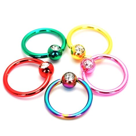 Captive Bead Ring in Electroplated Colours with Gem Ball